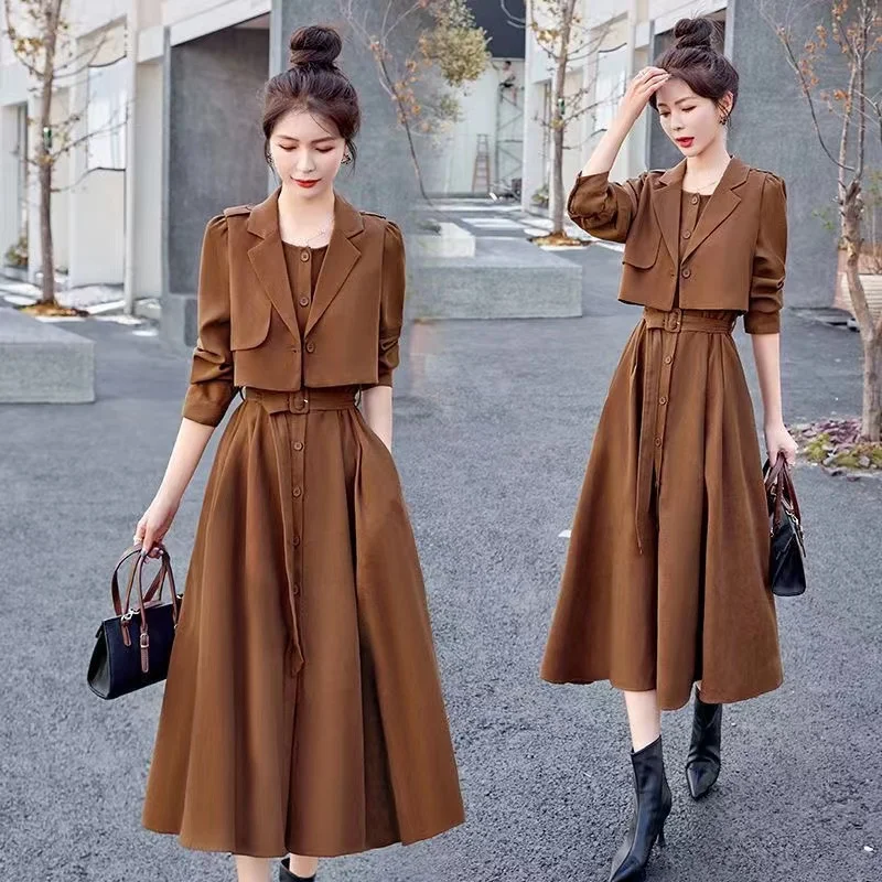 Long Sleeved One-piece Dress, A Two-piece Suit and Long Skirt In Autumn