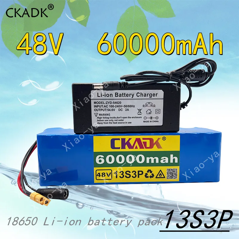 

New 48V 60000mAh 13S3P 48V Li-ion Battery Pack for 54.6v Electric Bike Electric Bike Scooter Sightseeing Vehicle with BMS+54.6V