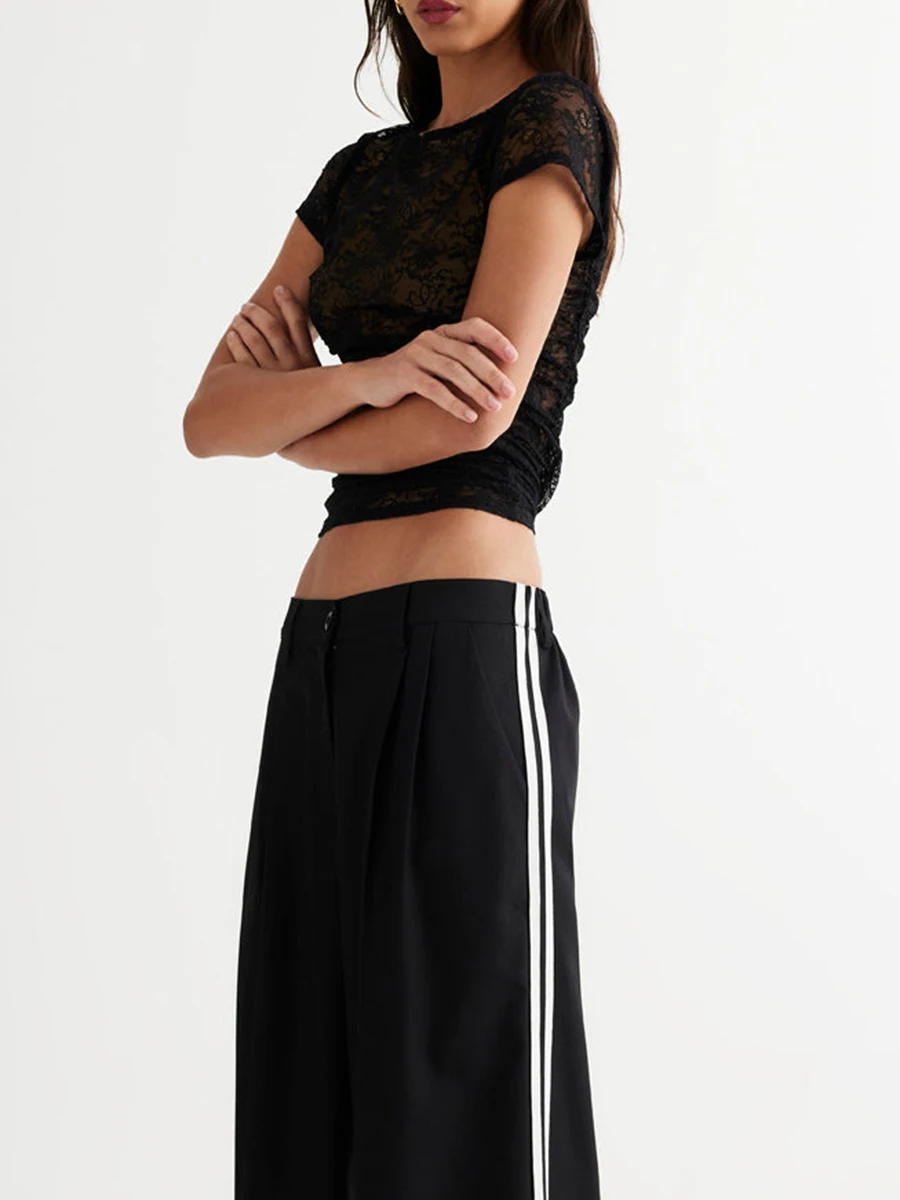 Женская Сексуальная кружевная футболка с круглым вырезом и коротким рукавом