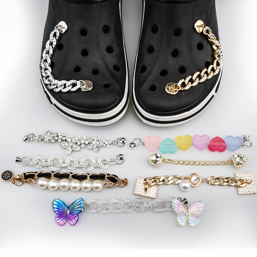 Bling Metal Croc Shoe Charms Women Butterfly Queen Crown Shoe Decorations Girl Flower Rhinestone Chains Wristband Accessories