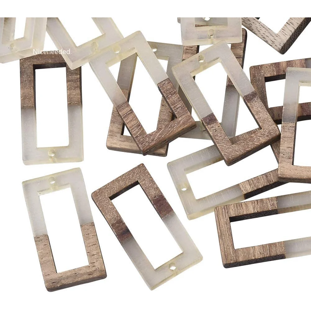 

10pcs Resin Wooden Earring Pendants Rectangle Vintage Resin Wood Statement Jewelry Findings for Necklace and Earring Making