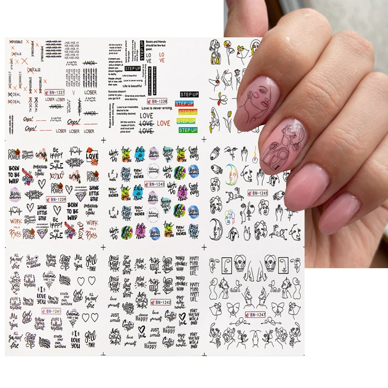 

Abstract Image Nail Stickers Leaf Flower Woman Face Black Blossoms Floral Design Slider New Arrivals Nail Art Decals Decoration
