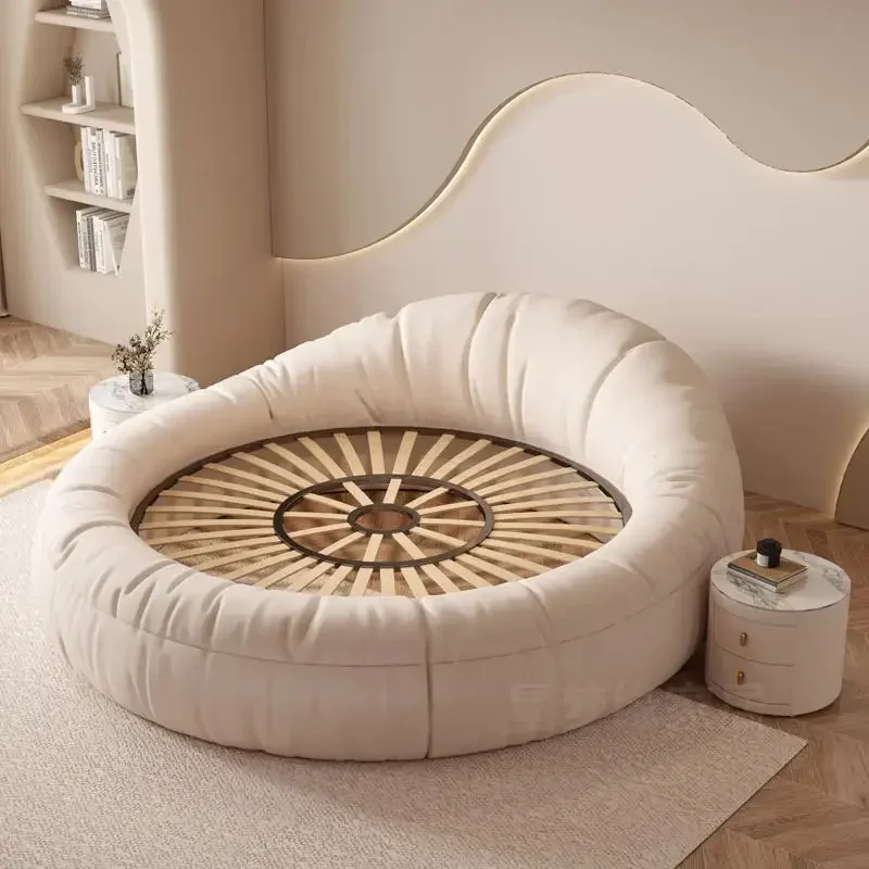 Кремовая круглая эстетичная кровать принцессы романтическая свадебная светлая