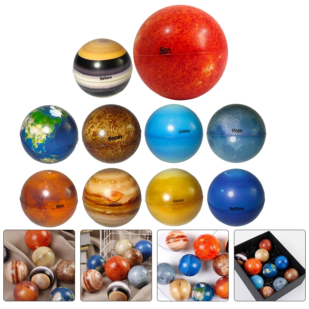 

10 Pcs Bouncy Ball Solar System Model Kit Planet Balls Children's Toys Kids Office Stress Small Pu Squeeze Relief