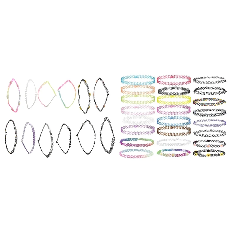 

36 PCS Necklace Gothic Henna Tattoo Stretch Elastic Jewelry Value Pack