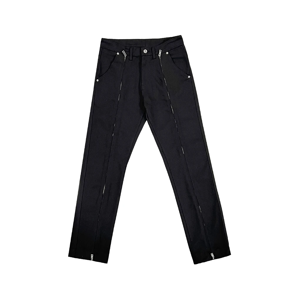 Four Seasons Men's Jeans Zipper Design Straight Pants Trend Korean Men's Pants Hip Hop Straight Wide Leg Pants Mens Pants Zipper