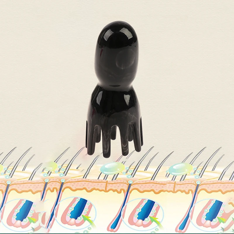 

New Buffalo Horn Shampoo Octopus Hair Brush Head Scalp Massager Black Ox Horn Hair Scalp Comb Hair Clean Care Tools