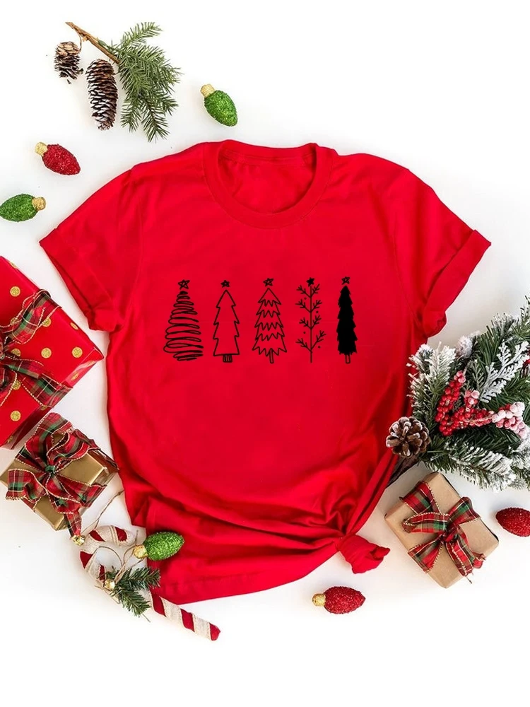 

Рождественская одежда, женская одежда с принтом, модная женская одежда с принтом дерева, трендовые женские футболки с коротким рукавом, фут...