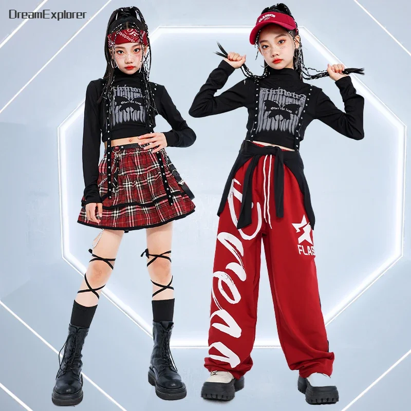 Hip Hop Girls Fashion K-pop Crop Top Street Dance Cargo Pants Kids Streetwear Plaid Skirts Children Jazz Girl Group Clothes Sets