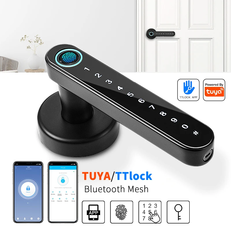 

fingerprint Tuya digital home security processing application electronic wireless biometric door knob loc smart door lock