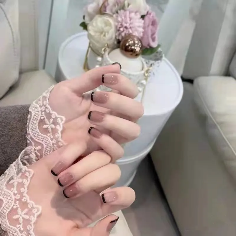 

24PCS False Nails Reusable French Full Cover Press Nails for Women Girls Removable Nails