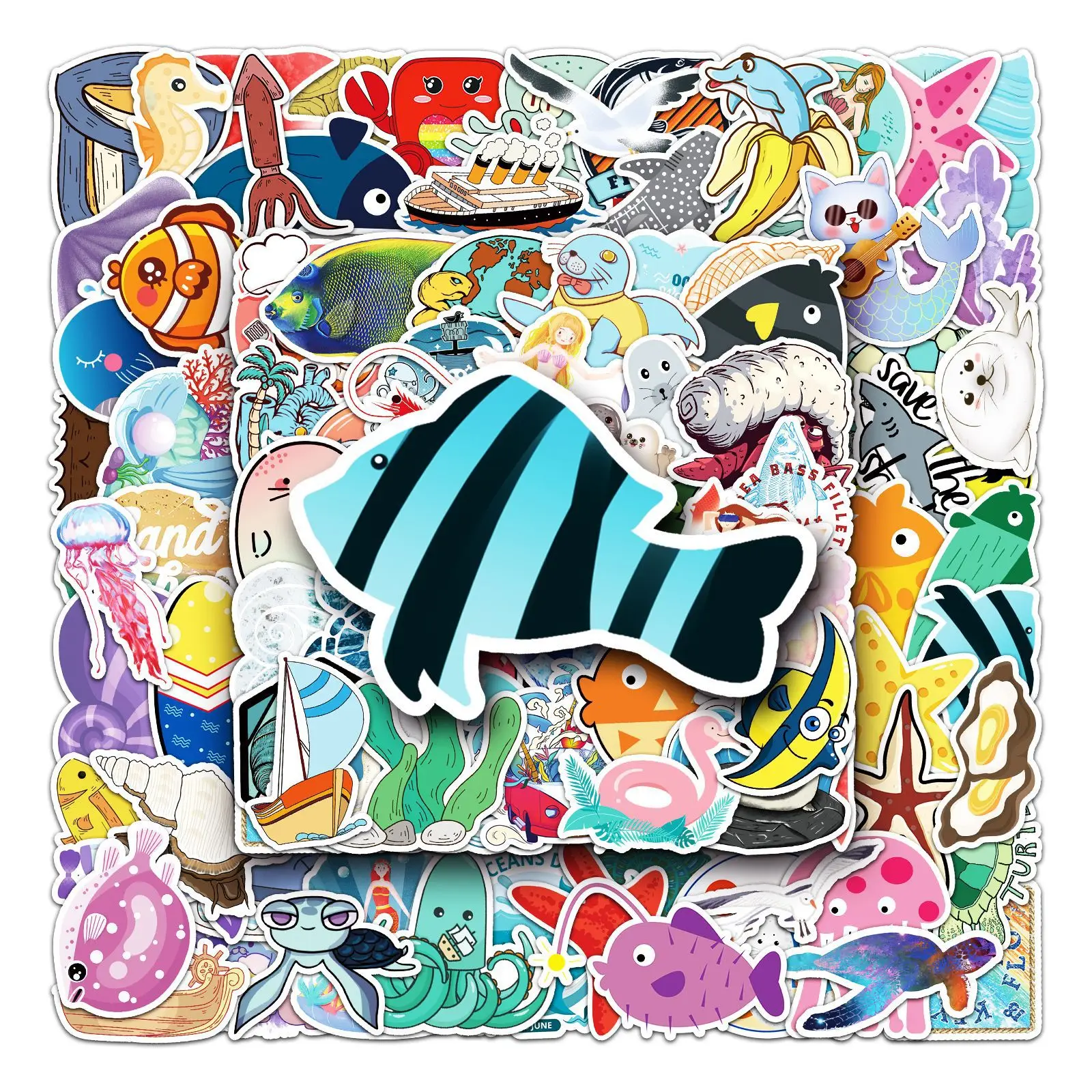 

10/30/50PCS Trendy Sea Animals Cute Cartoon Graffiti Helmet Water Cup DIY Waterproof PVC Children's Toy Reward Sticker Wholesale