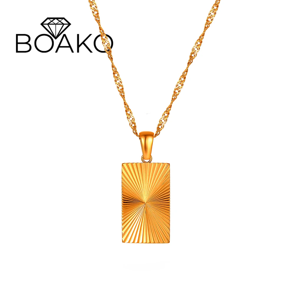 

BOKOA 316L Stainless Steel Metal Texture Square Pendant Necklaces European And American Punk Waterproof Necklace Jewerly