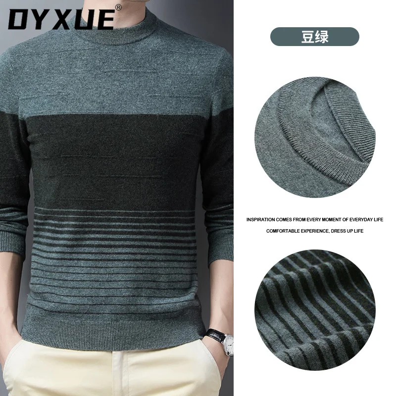 

100% Wool Contrast color Men's Winter Sweater New Warm Fashion Soft Thickening Autumn Korean Slim Fit Casual Long Sleeve Top