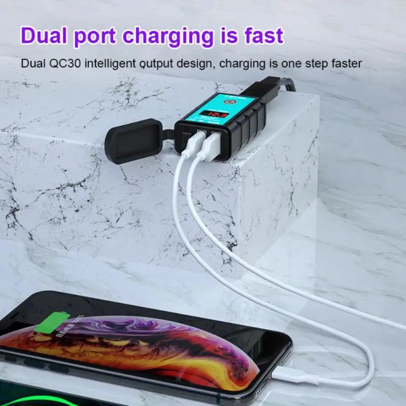 

1.4m Ot Terminal Cable Dual Qc3.0 Square Charger Waterproof Motorcycle Sae Plug Practical Convenient Usb Mobile Phone Charger