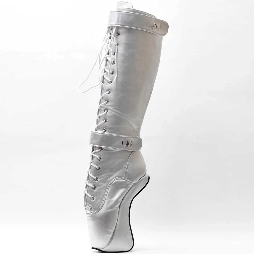 Sexy Hoof Heel Knee-high Boots Pointed Toe Lockable Ballet Boots With Lock Plus Size 36-46