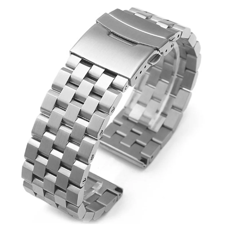 Stainless Steel Watchband Silver Blue Black 20mm 22mm 24mm Metal Watch Strap Wrist Watches Bracelet Double Safety Buckle Clasp enlarge