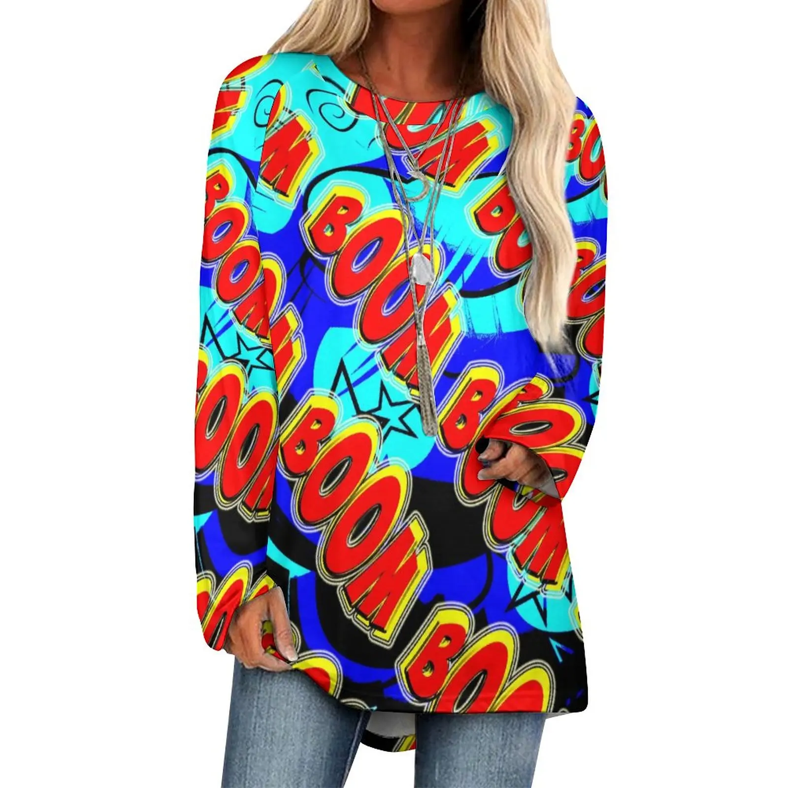 

Футболки с надписью Boom, уличная одежда в стиле поп-арт, футболка с длинным рукавом, милый рисунок детской модели, большой размер 4XL 5XL