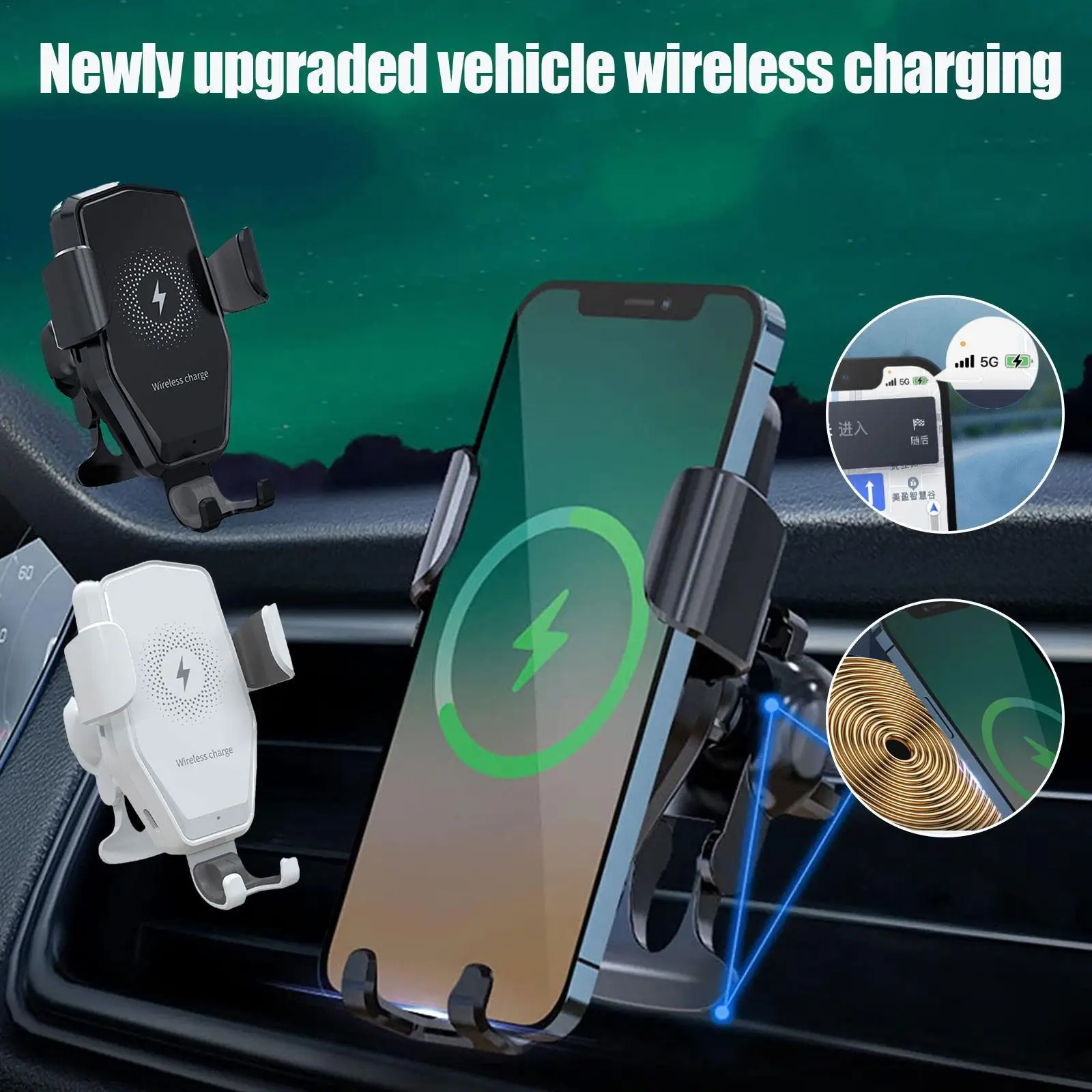 

Автомобильный держатель для телефона, 15 Вт, с двумя портами USB Type-C/Micro