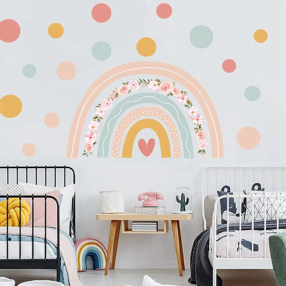Большие радужные Цветочные наклейки на стену в горошек стиле бохо виниловые для