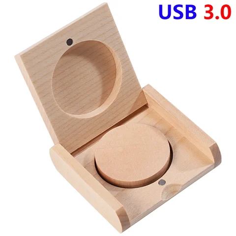 USB3.0 Круглый деревянный флэш-накопитель USB 3.0 128 ГБ Бесплатный индивидуальный логотип Memory Stick 64 ГБ подарок Pen Drive 32 ГБ Деревянная коробка Pendrive