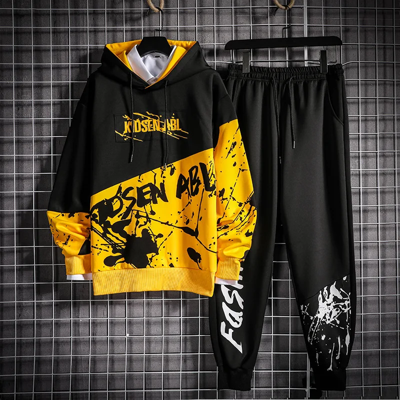 Sports Suit Men's Fashion Street Wear Hip-hop Style Printing Two-piece Hooded Sweater and Sports Pants Fall New Men's Suit