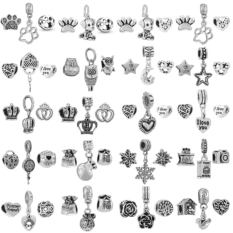 

3Pcs/Lot Vintage Silver Crown Charms Beads Pendant Fit DIY Brand Charms Bracelets Necklaces For Women Fashion Jewelry Making