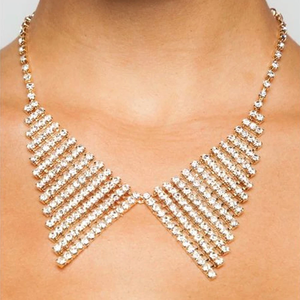 

Rhinestone Geometric Triangle Shape Choker Necklace for Women Crystal Bowknot Tie Short Collar Neckalce Clavicle Chain Neckband