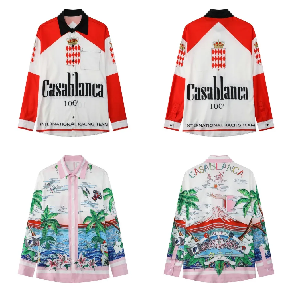 

2023 New Long Sleeve CASABLANCA Shirt Casual Thin Fabric Men Women Top Quality Tennis Club Hawaii Style Beach Shirts