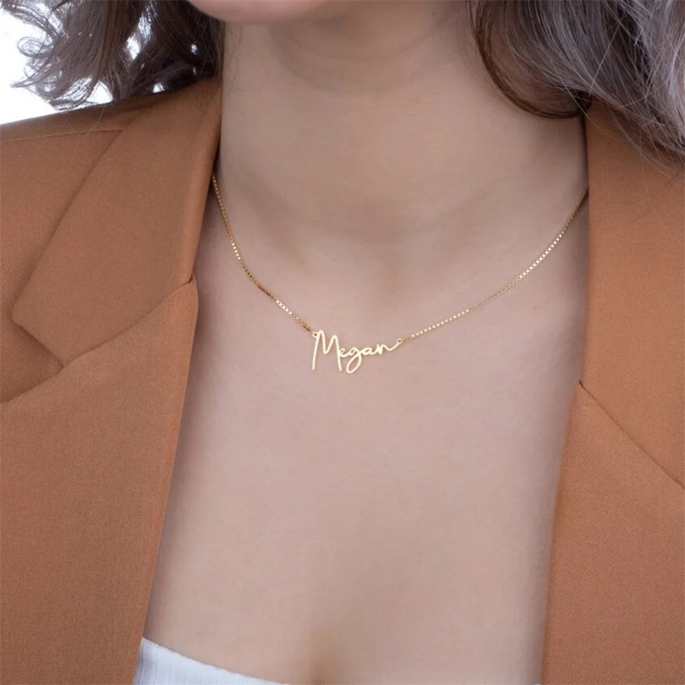 

Stainless Steel Cuban Chain Necklaces Personalize Custom Handwritten Nameplate Pendant Choker Customize Name Necklace for Women