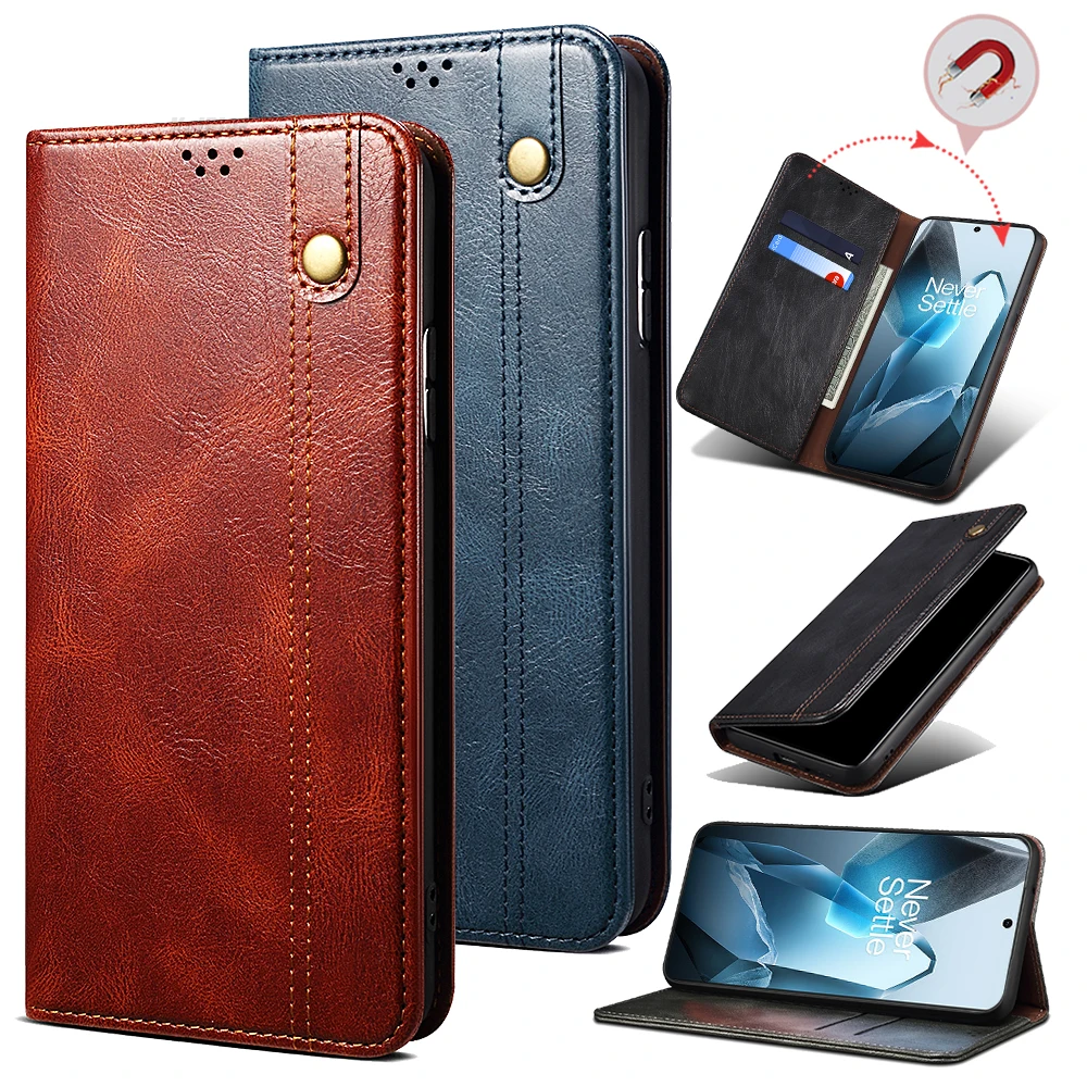 Складной кожаный флип-чехол в деловом стиле ретро для OPPO ONEPLUS 13/1 + 13 5G слот карт