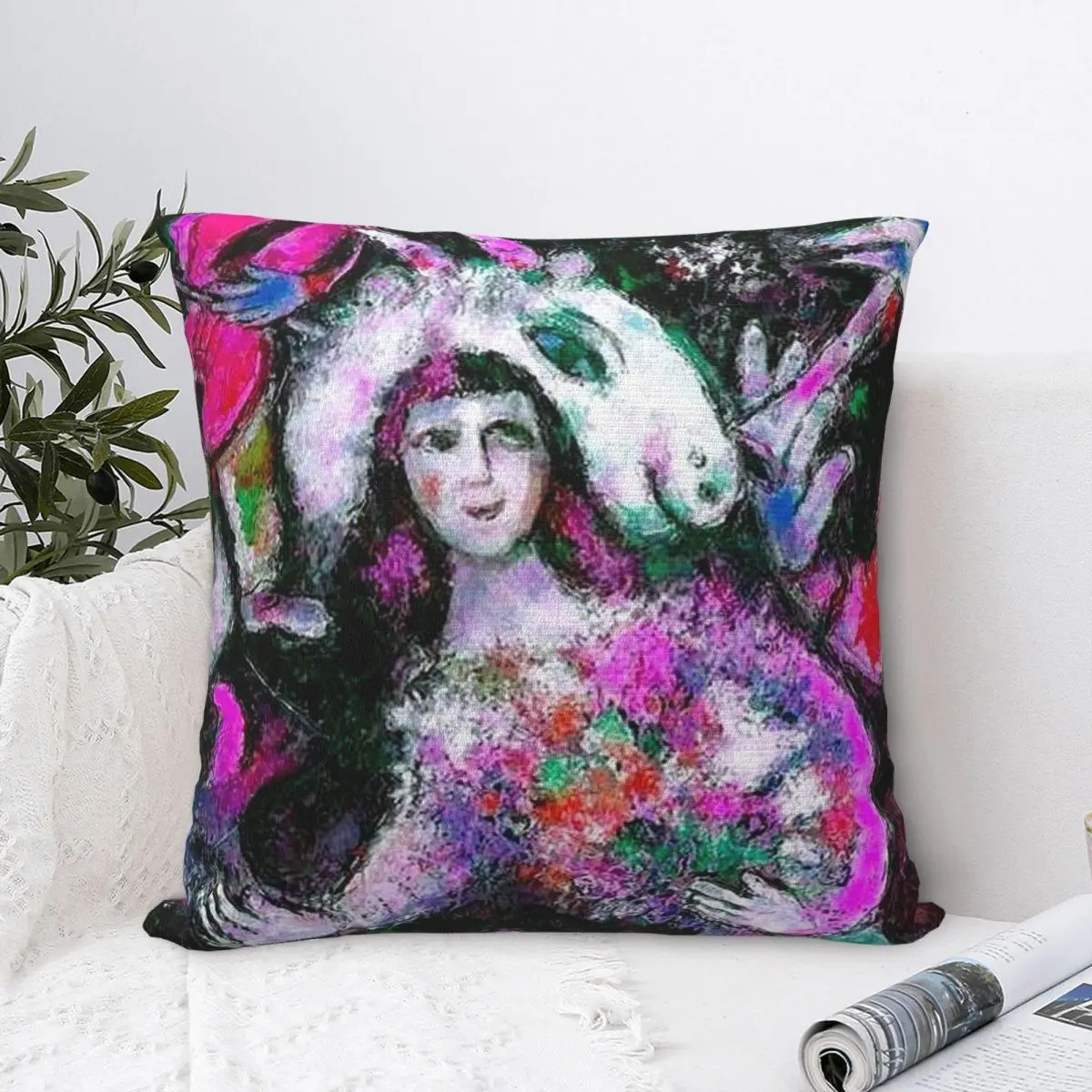 Женская с цветами: стиль Chagall абстрактный принт декоративная подушка под мрамор