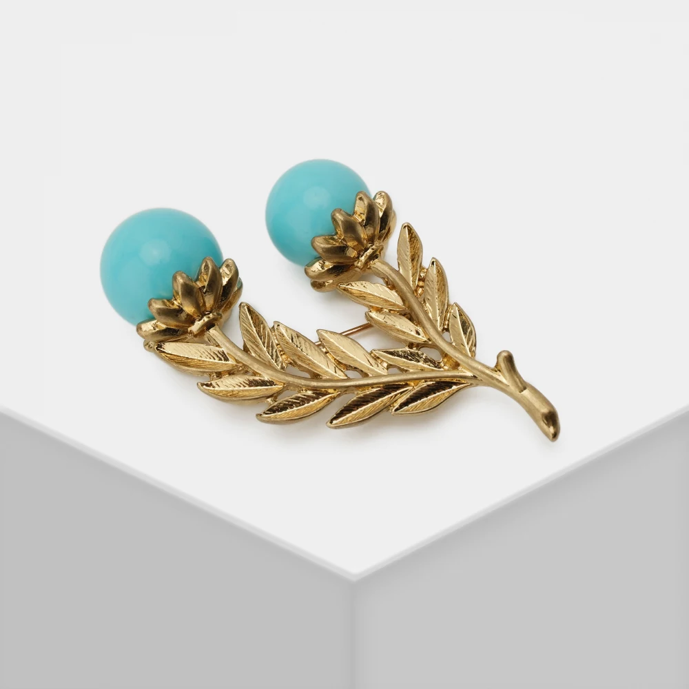 

Модные броши в форме голубого шара с бирюзовыми цветами и листьями