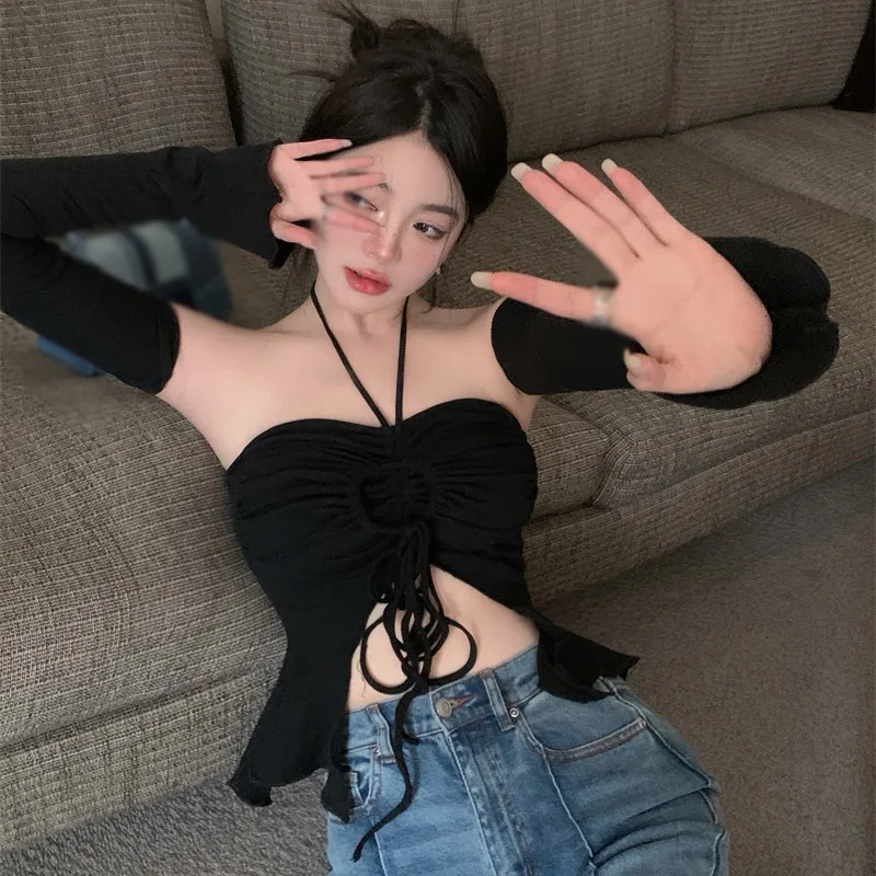 Летняя Сексуальная Женская Короткая Рубашка С Бретелькой На Шее Облегающая