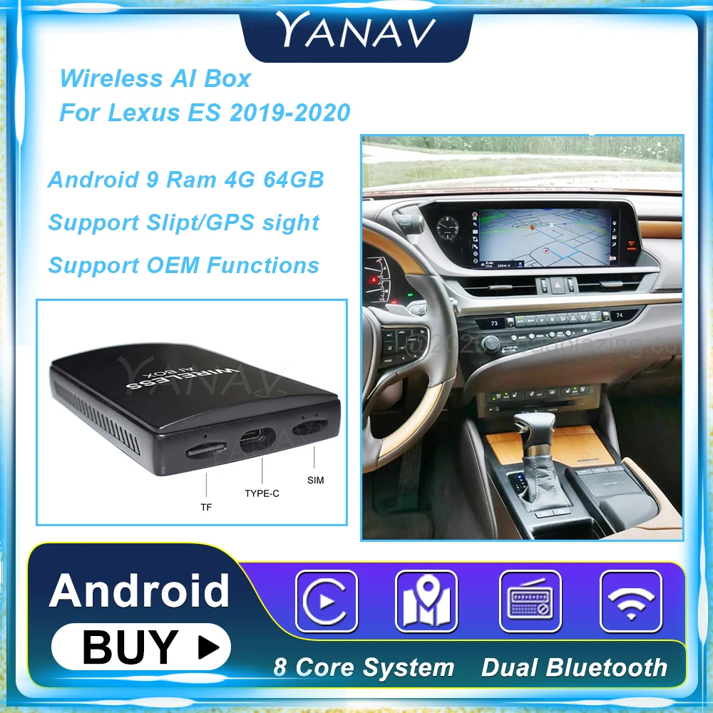 

Android Auto Carplay Wireless Ai Box For Lexus ES 2019-2020 Android 9 4G 64GB Muitimedia Carbo Plug and Play AI Adapter Box