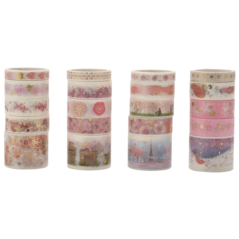 

20 Rolls Washi Tape Set,Masking Tape Gold Foil Flower Coloured Craft Supplies For DIY Craft Gift Wrapping Scrapbooking