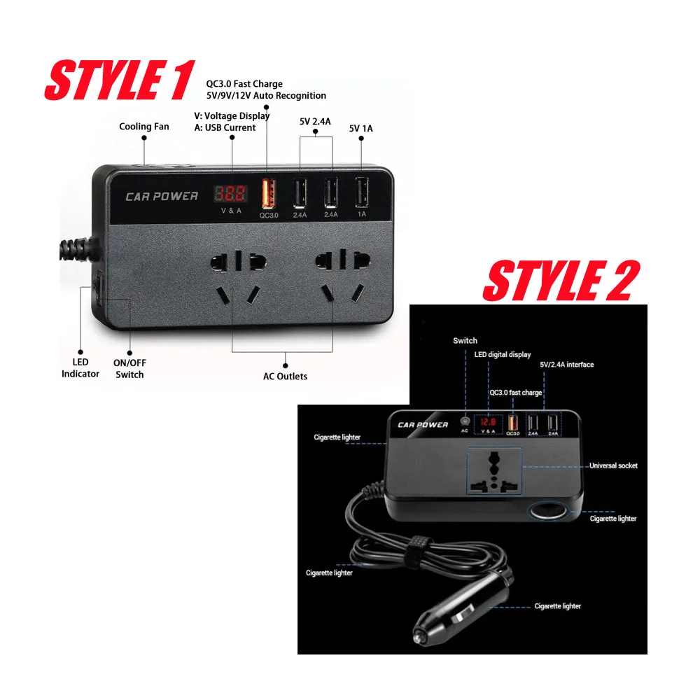 Автомобильный инвертор для автомобиля инверторы 12 В 220 преобразователь разные