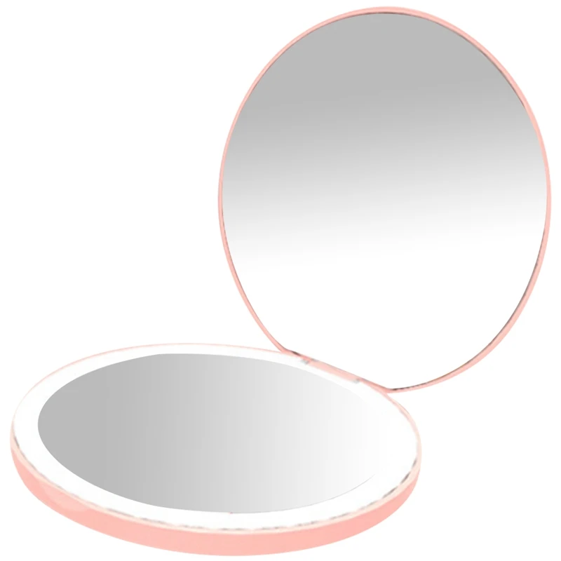 

Keyboard Storage Box Data Cable Small Magnifying Glass, Rechargeable 1X/2X Magnifying Travel Mirror Dimmable Pink