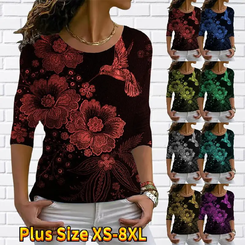 

Женская футболка с круглым вырезом и длинным рукавом, повседневный приталенный пуловер с 3D-принтом Колибри на удачу, осень 2022