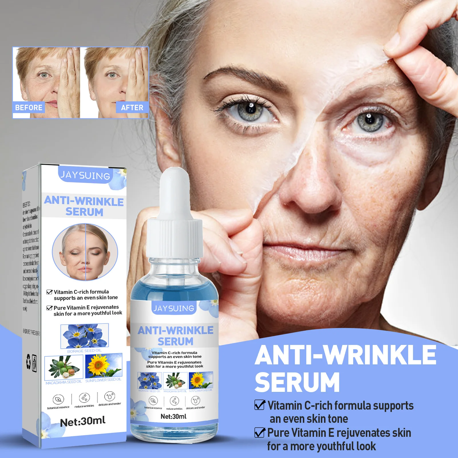 

Anti Wrinkle Facial Serum Lifting Firming Repairing Face Essence Anti Aging Skin Care Shrink Pores Brightening Moisturizing 30ml