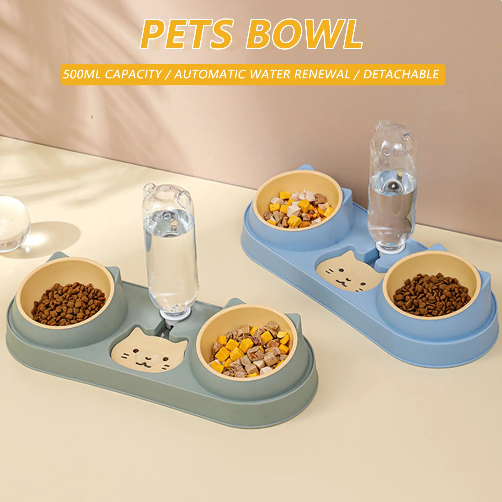 

Double Dog Cat Bowls With Water Dispenser Tilted Cat Food Dishes For Pet Easily Detached Pets Bowl Durable Cat Accessories