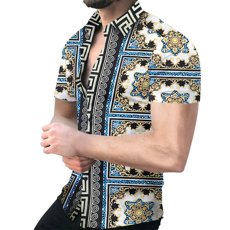 Fashion Nation Style Summer Man's Shirt 3D Printing Lapel Collar Single-Breasted Short Sleeve Loose Hawaiian Henley Casual Shirt