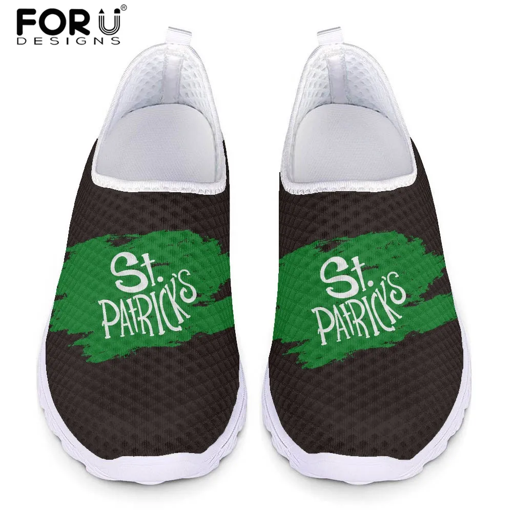 

FORUDESIGNS Loafers for Ladies Shoes Air Mesh Sneakers Shoe St. Patrick's Day Pattern Slip-on Flats Women Summer Beach Footwear