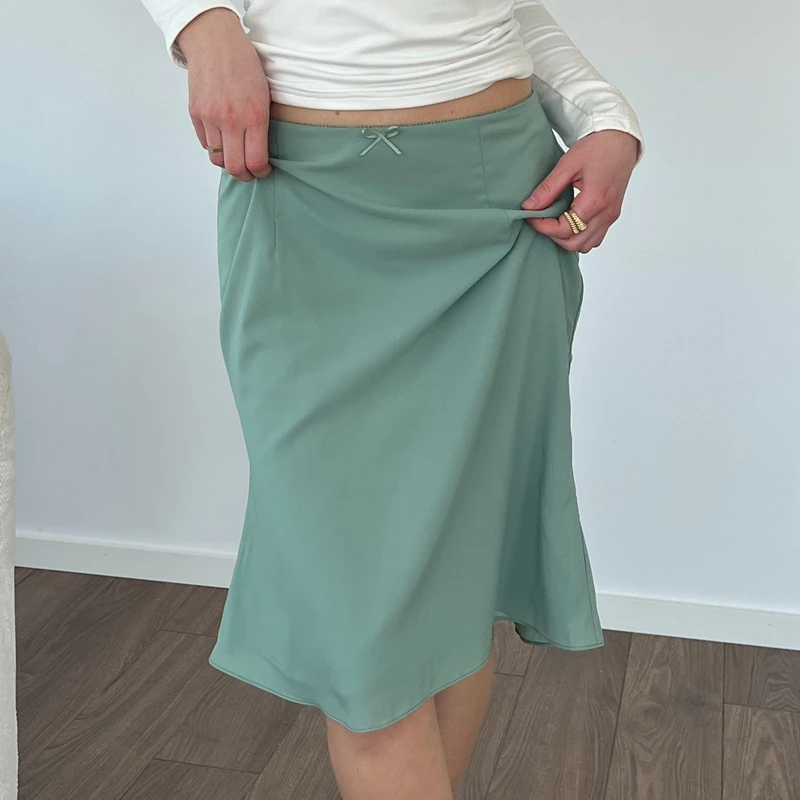 

BEELADAN Y2K Cute Bow High Waist Skirt French Style Chiffon Midi Skirt Women Chic Vintage Summer Holiday Elegant Slim Streetwear