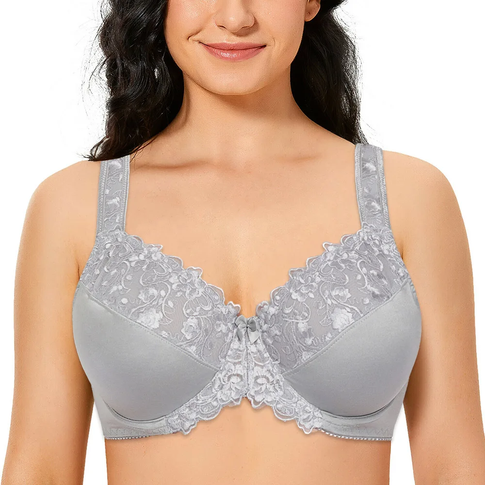 New Minimizer Bra For Women Full Coverage Non-Padded Underwire Sexy Lace Floral Embroidery for Female Plus Size Bra D E F G H I