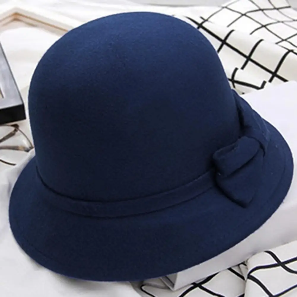 

Cold Resistant Thick Winter Retro Bowknot Decor Women Felt Cap for Trip