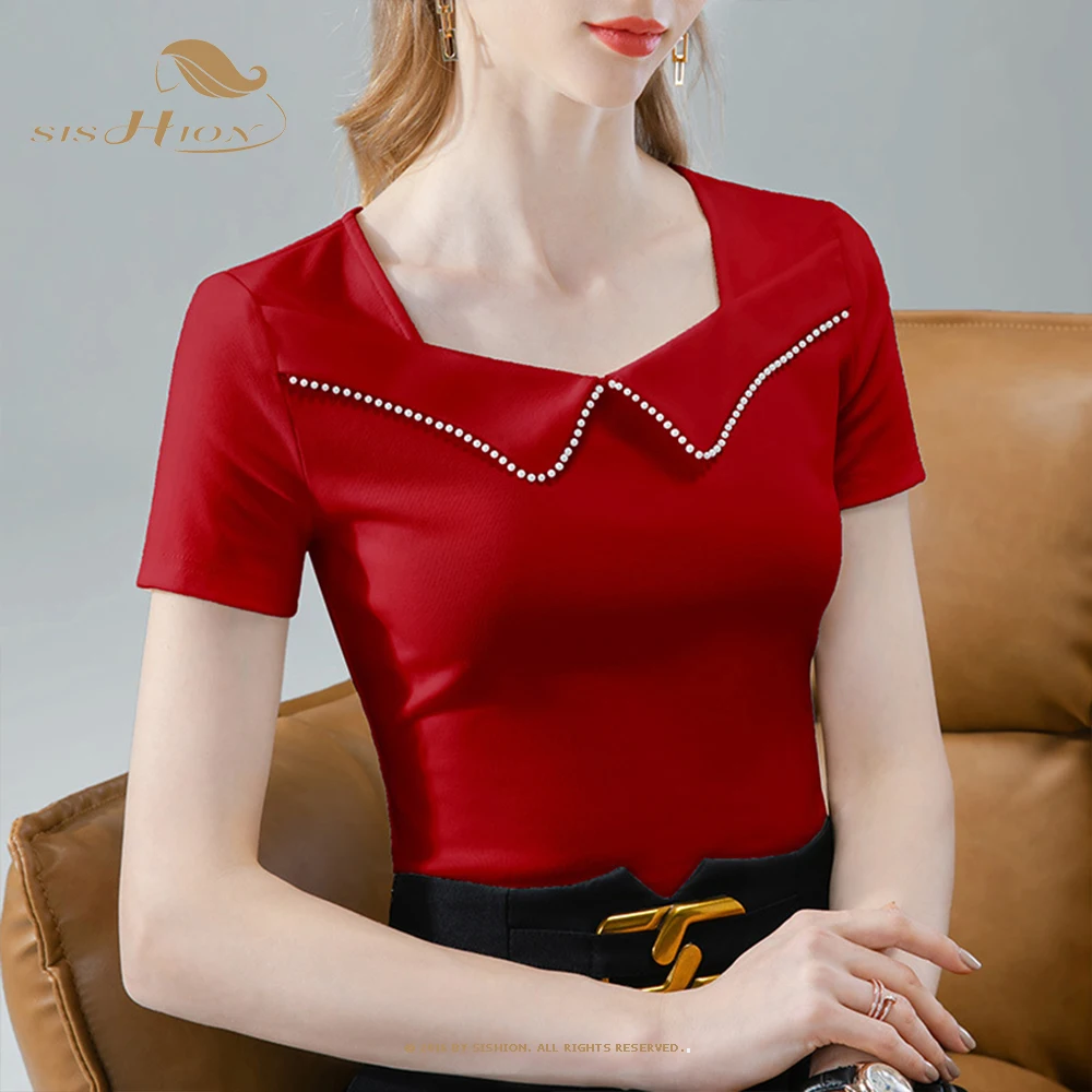 Женская Винтажная летняя футболка SISHION VD3059 с квадратным вырезом и коротким