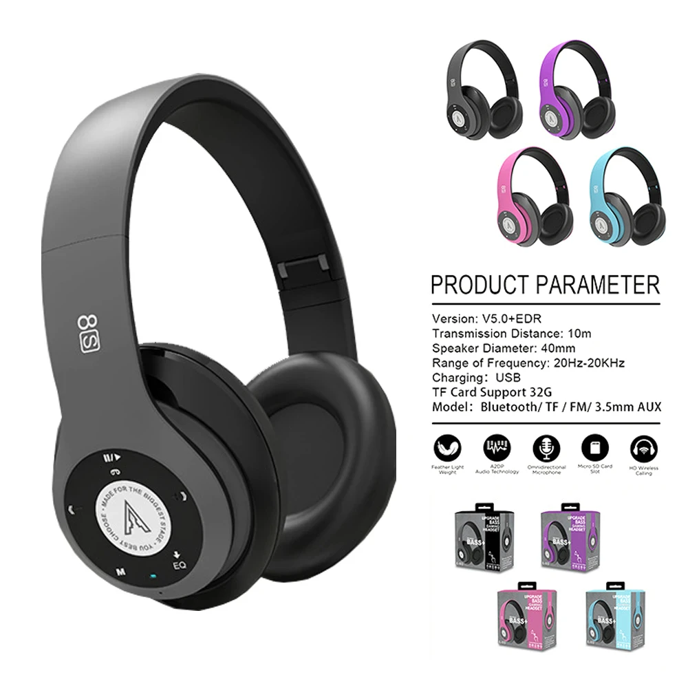 

Wireless Headphone Bluetooth 5.0 Headset Helmets Portable Foldable Stereo with TF Card/FM Radio with Mic Deep Bass Earbuds