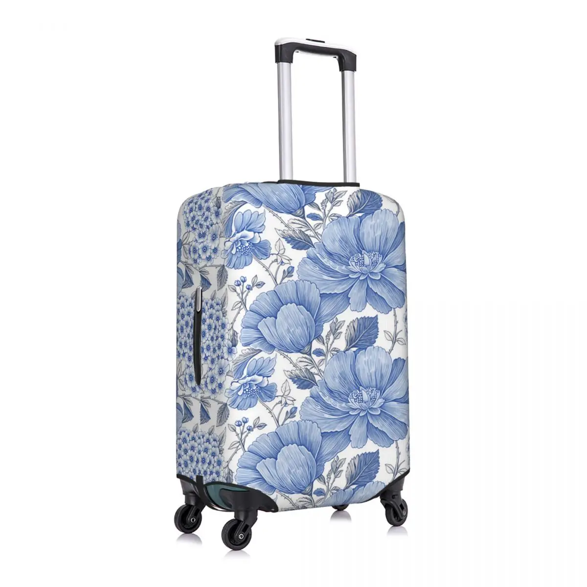 Фото Чехол для чемодана в стиле Delft Blue Chinoiserie с винтажной гравировкой и цветочным узором из маков, забавный защитный чехол для чемодана, подходит для чемоданов 18-32 дюймов №2