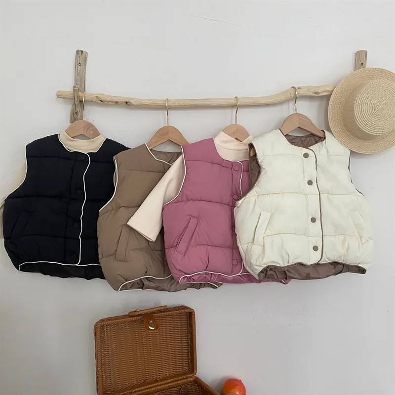 

2022 г. Зимний детский однотонный Повседневный жилет Детский кардиган без рукавов для девочек, универсальная верхняя одежда, пальто плотная т...